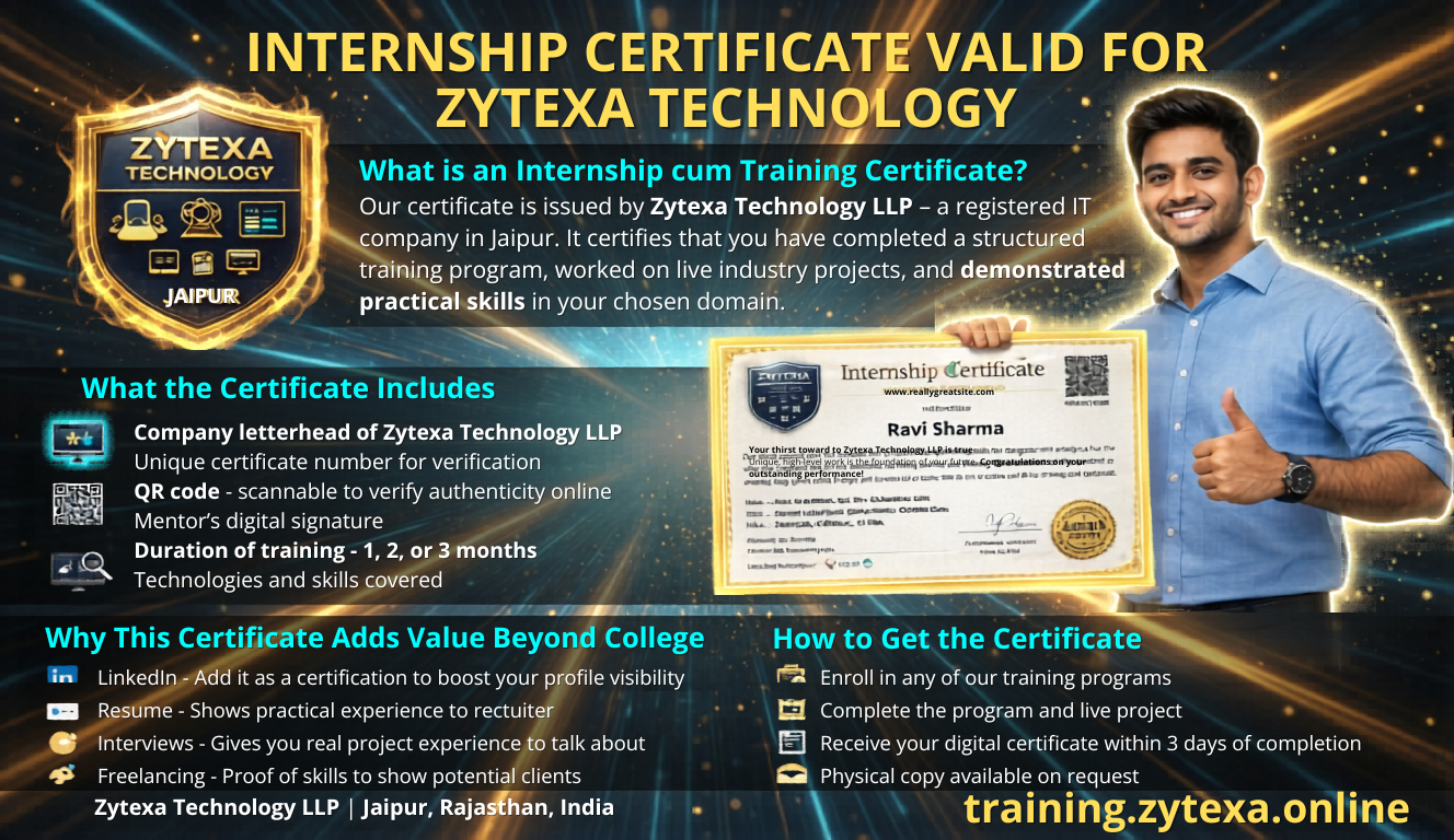 Training cum Internship Certificate Valid for College Semester – Zytexa Technology